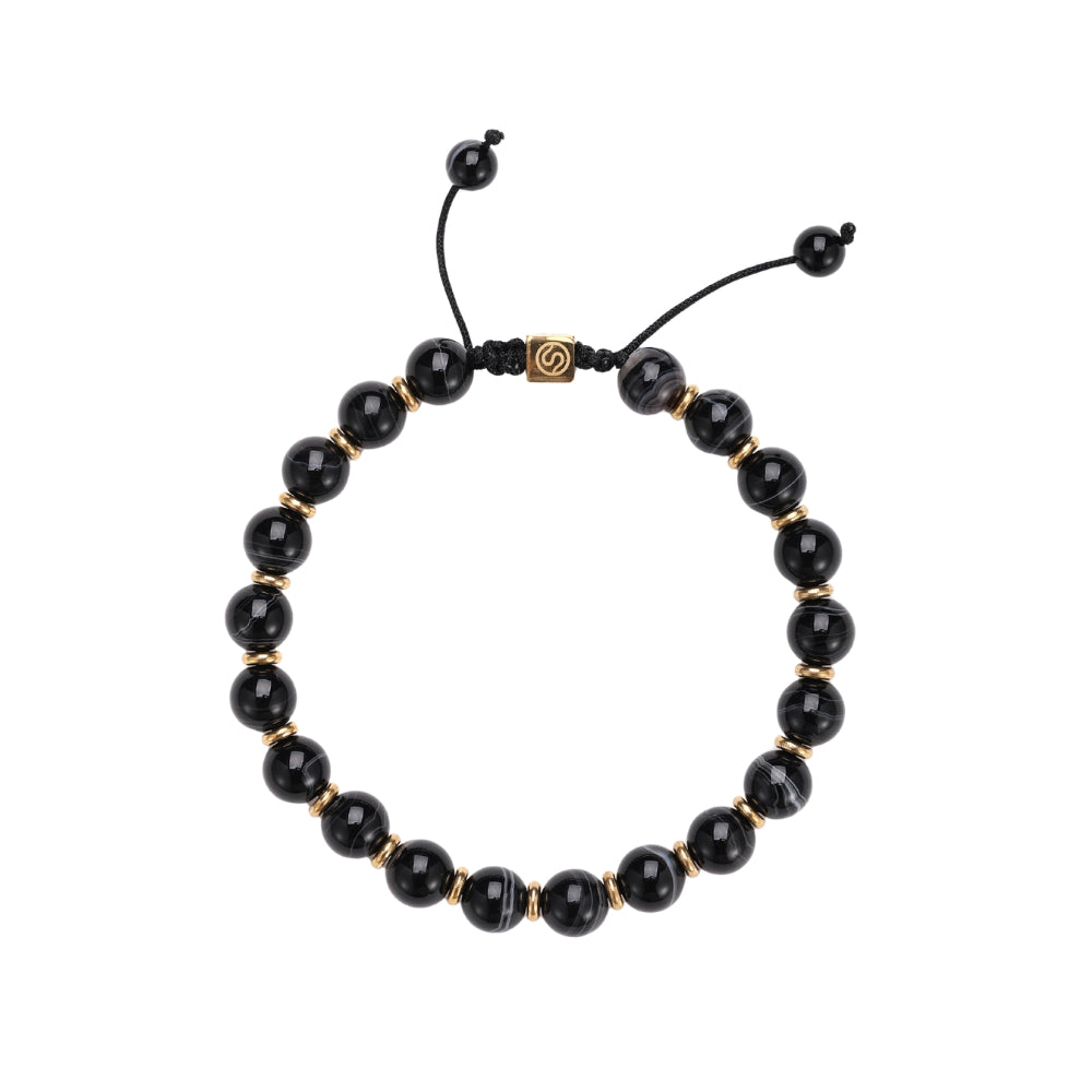 RUNE bracelet with natural black agate beads - SKADIS Jewelry