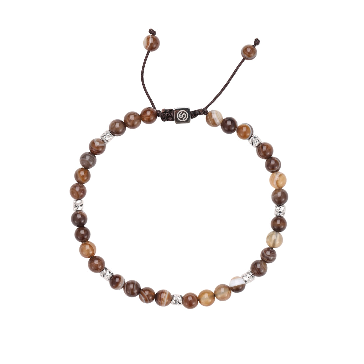 SILAS Bracelet - Brown agate beads stainless steel men's bracelet - SKADIS Jewelry