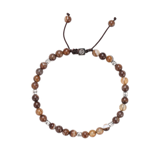 SILAS Bracelet - Brown agate beads stainless steel men's bracelet - SKADIS Jewelry