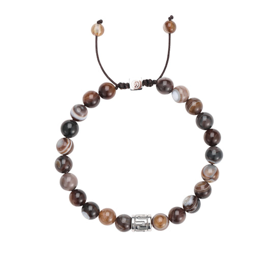 SKARN Bracelet - Brown agate beads stainless steel men's bracelet