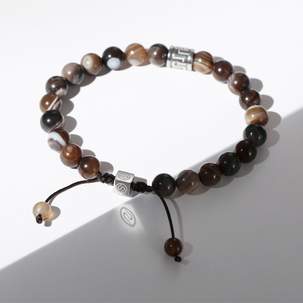 SKARN Bracelet detail view - brown agate beaded bracelet for men