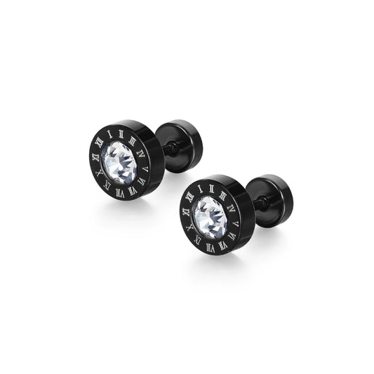 Pair of black stud earrings with zirconia for men from skadis jewelry